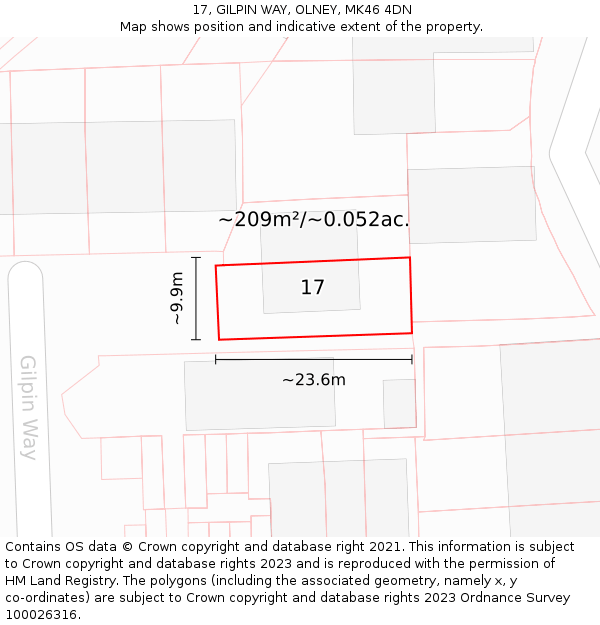 17, GILPIN WAY, OLNEY, MK46 4DN: Plot and title map