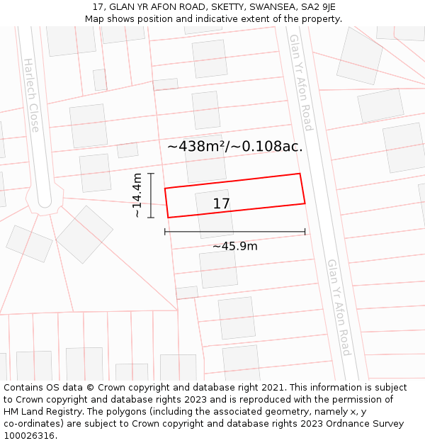 17, GLAN YR AFON ROAD, SKETTY, SWANSEA, SA2 9JE: Plot and title map