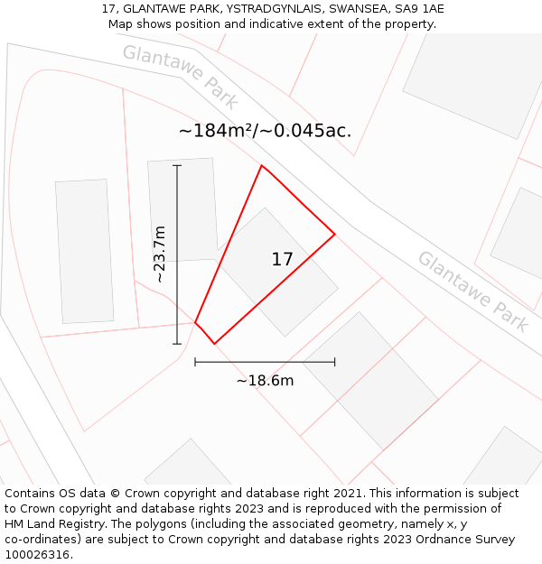 17, GLANTAWE PARK, YSTRADGYNLAIS, SWANSEA, SA9 1AE: Plot and title map