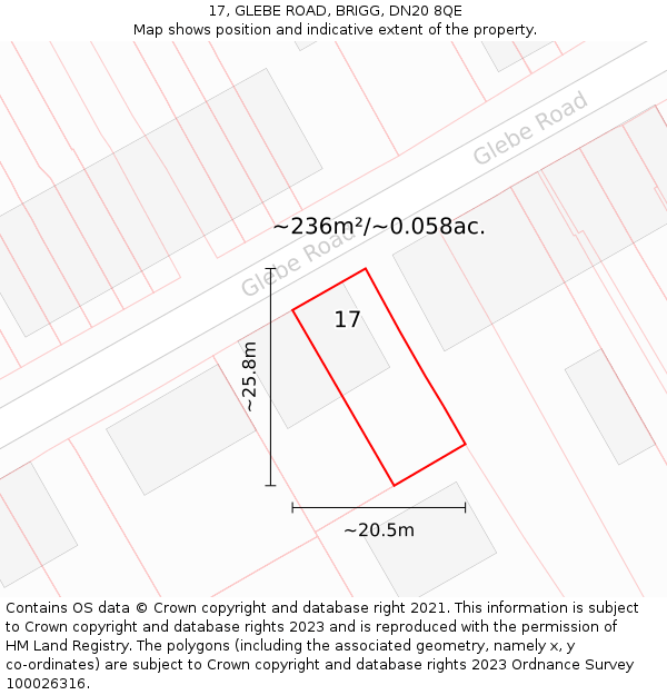 17, GLEBE ROAD, BRIGG, DN20 8QE: Plot and title map