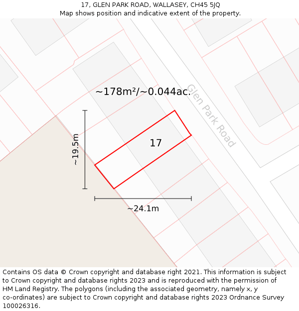 17, GLEN PARK ROAD, WALLASEY, CH45 5JQ: Plot and title map