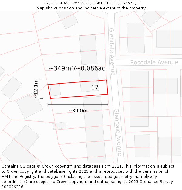 17, GLENDALE AVENUE, HARTLEPOOL, TS26 9QE: Plot and title map