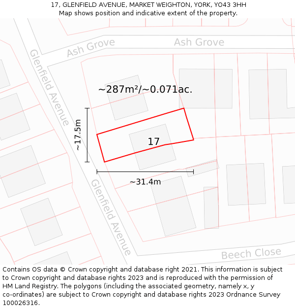 17, GLENFIELD AVENUE, MARKET WEIGHTON, YORK, YO43 3HH: Plot and title map