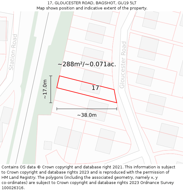 17, GLOUCESTER ROAD, BAGSHOT, GU19 5LT: Plot and title map