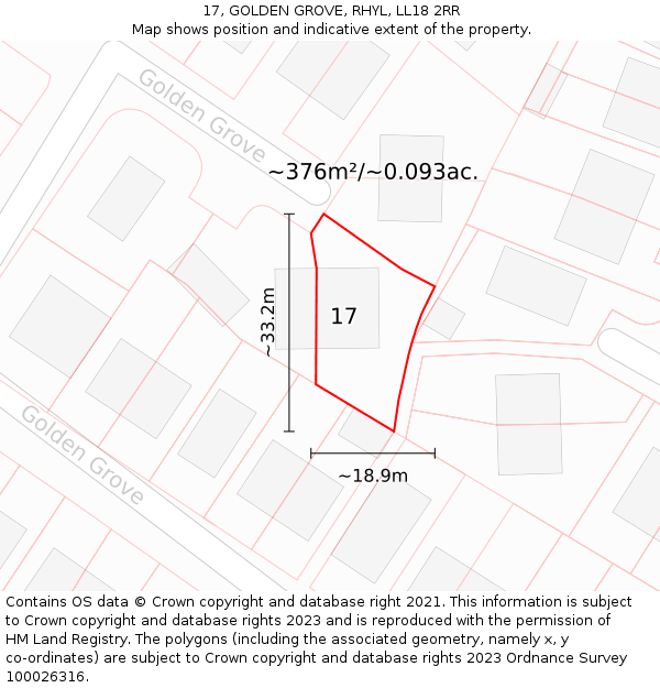 17, GOLDEN GROVE, RHYL, LL18 2RR: Plot and title map