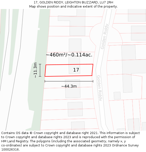17, GOLDEN RIDDY, LEIGHTON BUZZARD, LU7 2RH: Plot and title map