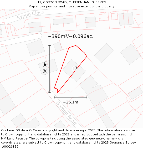 17, GORDON ROAD, CHELTENHAM, GL53 0ES: Plot and title map