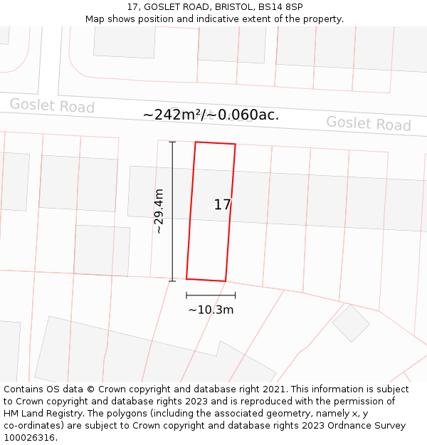 17, GOSLET ROAD, BRISTOL, BS14 8SP: Plot and title map