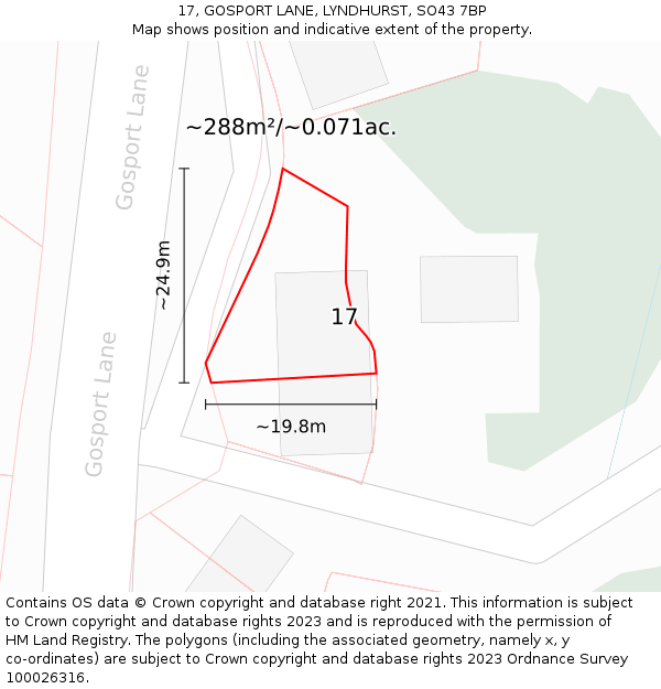 17, GOSPORT LANE, LYNDHURST, SO43 7BP: Plot and title map