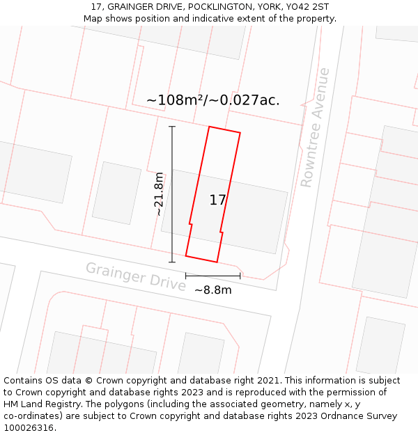 17, GRAINGER DRIVE, POCKLINGTON, YORK, YO42 2ST: Plot and title map