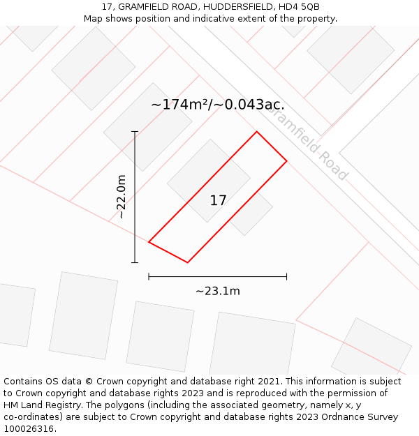 17, GRAMFIELD ROAD, HUDDERSFIELD, HD4 5QB: Plot and title map