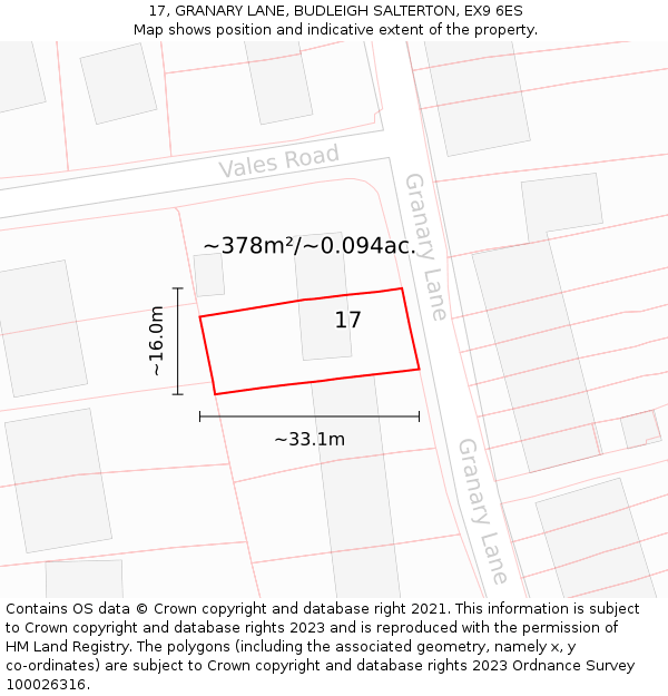 17, GRANARY LANE, BUDLEIGH SALTERTON, EX9 6ES: Plot and title map