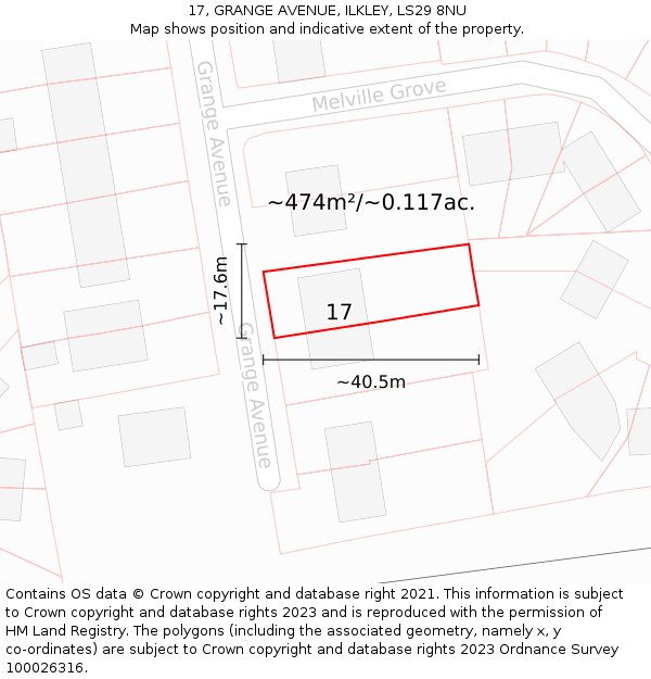 17, GRANGE AVENUE, ILKLEY, LS29 8NU: Plot and title map