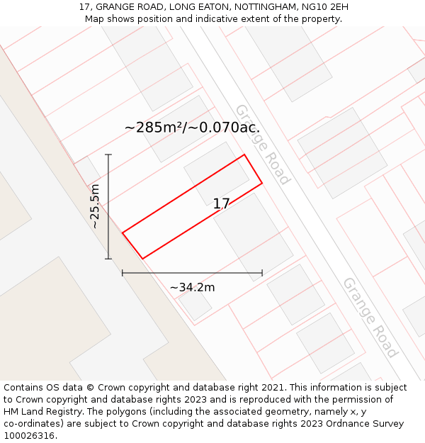 17, GRANGE ROAD, LONG EATON, NOTTINGHAM, NG10 2EH: Plot and title map