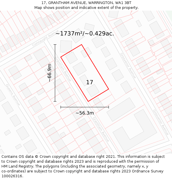 17, GRANTHAM AVENUE, WARRINGTON, WA1 3BT: Plot and title map