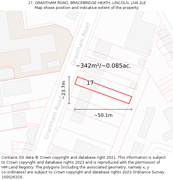 17, GRANTHAM ROAD, BRACEBRIDGE HEATH, LINCOLN, LN4 2LE: Plot and title map