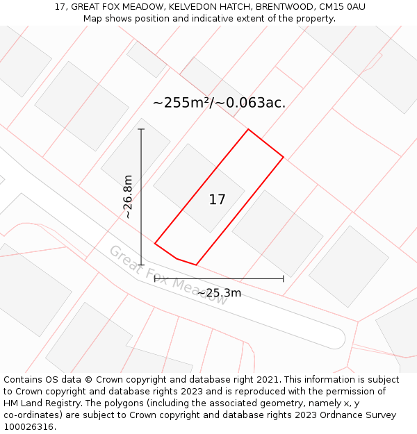 17, GREAT FOX MEADOW, KELVEDON HATCH, BRENTWOOD, CM15 0AU: Plot and title map