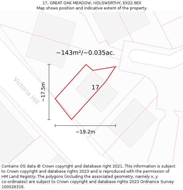 17, GREAT OAK MEADOW, HOLSWORTHY, EX22 6EX: Plot and title map