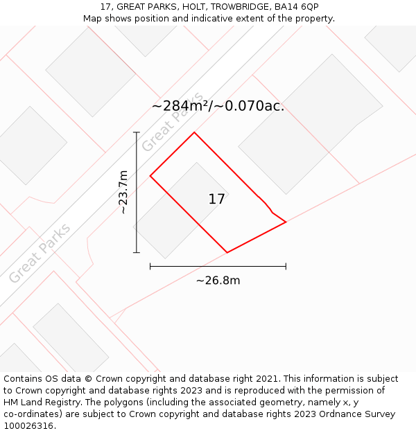 17, GREAT PARKS, HOLT, TROWBRIDGE, BA14 6QP: Plot and title map