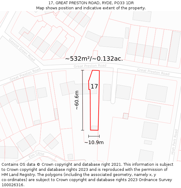 17, GREAT PRESTON ROAD, RYDE, PO33 1DR: Plot and title map