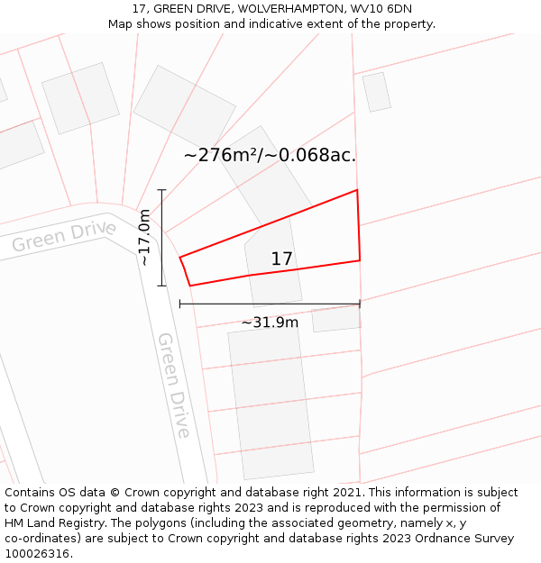 17, GREEN DRIVE, WOLVERHAMPTON, WV10 6DN: Plot and title map