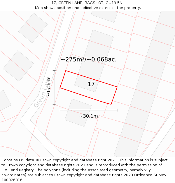 17, GREEN LANE, BAGSHOT, GU19 5NL: Plot and title map