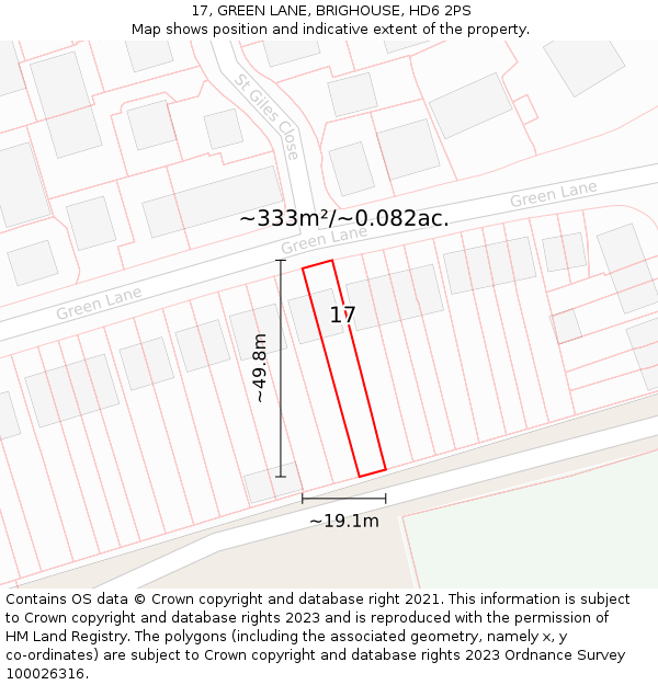 17, GREEN LANE, BRIGHOUSE, HD6 2PS: Plot and title map