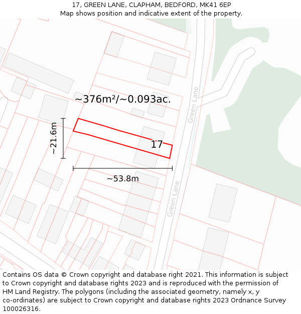 17, GREEN LANE, CLAPHAM, BEDFORD, MK41 6EP: Plot and title map