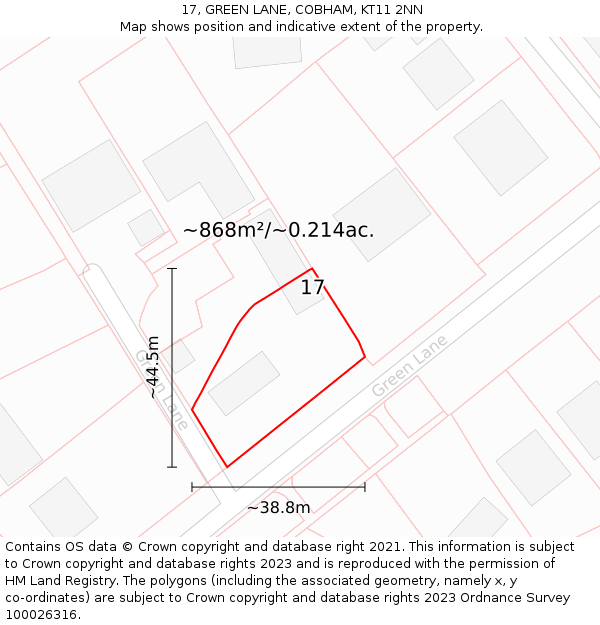 17, GREEN LANE, COBHAM, KT11 2NN: Plot and title map