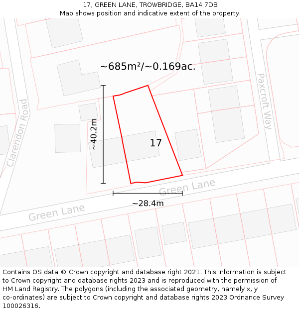 17, GREEN LANE, TROWBRIDGE, BA14 7DB: Plot and title map