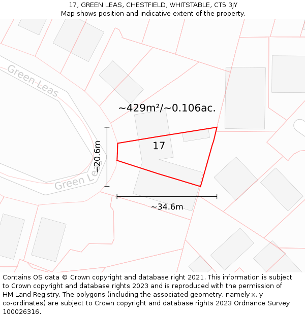 17, GREEN LEAS, CHESTFIELD, WHITSTABLE, CT5 3JY: Plot and title map