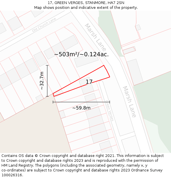 17, GREEN VERGES, STANMORE, HA7 2SN: Plot and title map