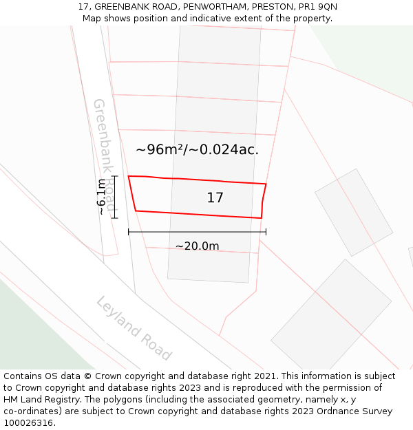 17, GREENBANK ROAD, PENWORTHAM, PRESTON, PR1 9QN: Plot and title map