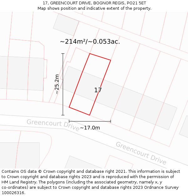 17, GREENCOURT DRIVE, BOGNOR REGIS, PO21 5ET: Plot and title map