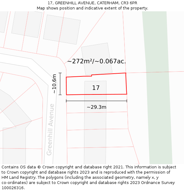 17, GREENHILL AVENUE, CATERHAM, CR3 6PR: Plot and title map