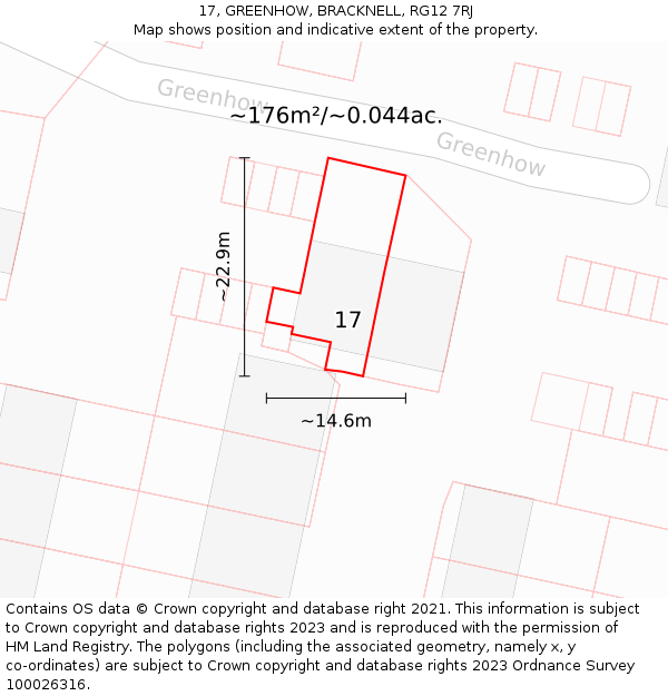 17, GREENHOW, BRACKNELL, RG12 7RJ: Plot and title map