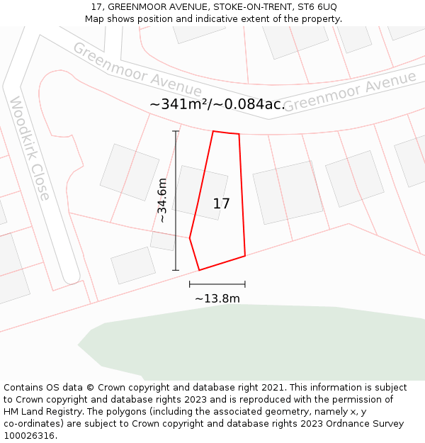 17, GREENMOOR AVENUE, STOKE-ON-TRENT, ST6 6UQ: Plot and title map