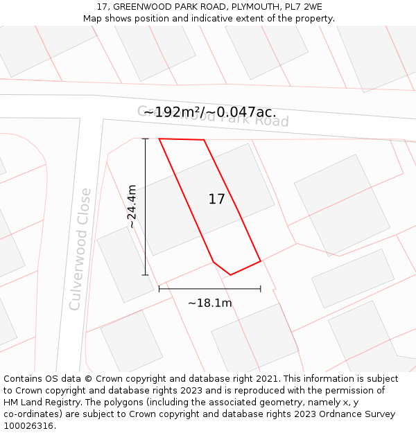 17, GREENWOOD PARK ROAD, PLYMOUTH, PL7 2WE: Plot and title map