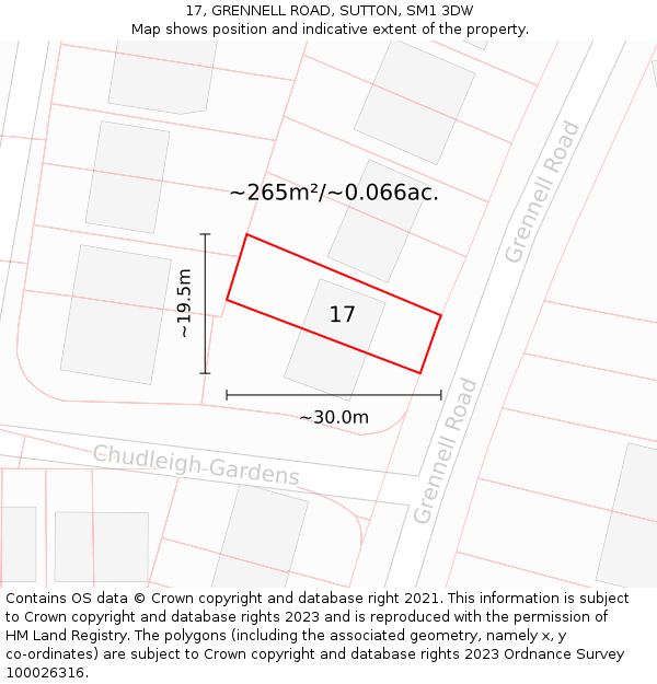 17, GRENNELL ROAD, SUTTON, SM1 3DW: Plot and title map