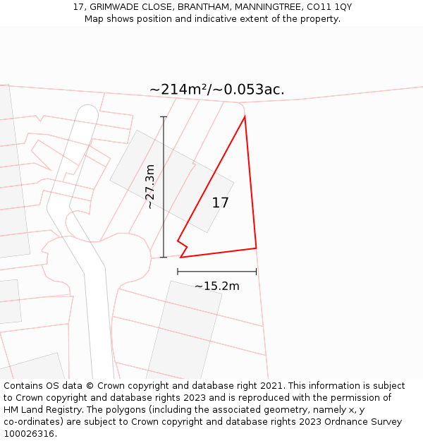 17, GRIMWADE CLOSE, BRANTHAM, MANNINGTREE, CO11 1QY: Plot and title map