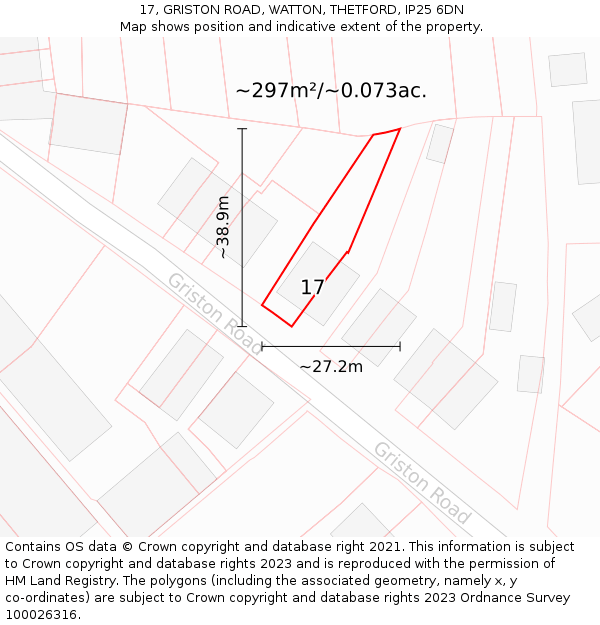 17, GRISTON ROAD, WATTON, THETFORD, IP25 6DN: Plot and title map