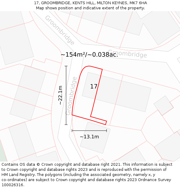 17, GROOMBRIDGE, KENTS HILL, MILTON KEYNES, MK7 6HA: Plot and title map