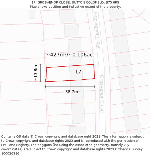 17, GROSVENOR CLOSE, SUTTON COLDFIELD, B75 6RS: Plot and title map