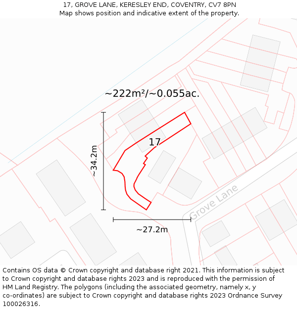 17, GROVE LANE, KERESLEY END, COVENTRY, CV7 8PN: Plot and title map