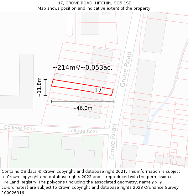 17, GROVE ROAD, HITCHIN, SG5 1SE: Plot and title map