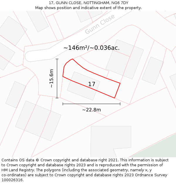 17, GUNN CLOSE, NOTTINGHAM, NG6 7DY: Plot and title map