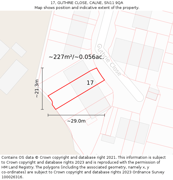 17, GUTHRIE CLOSE, CALNE, SN11 9QA: Plot and title map