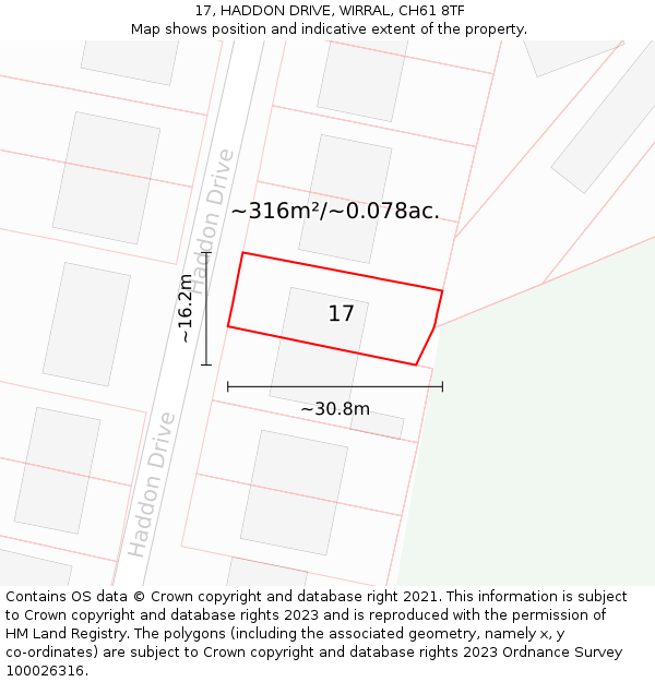 17, HADDON DRIVE, WIRRAL, CH61 8TF: Plot and title map