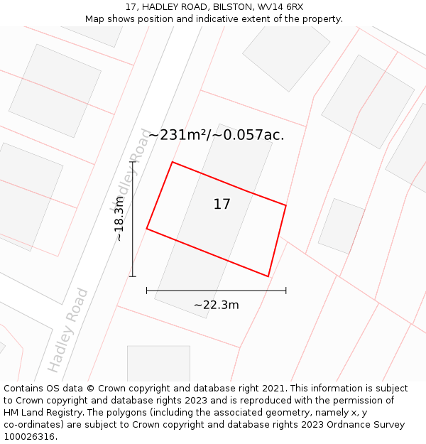 17, HADLEY ROAD, BILSTON, WV14 6RX: Plot and title map