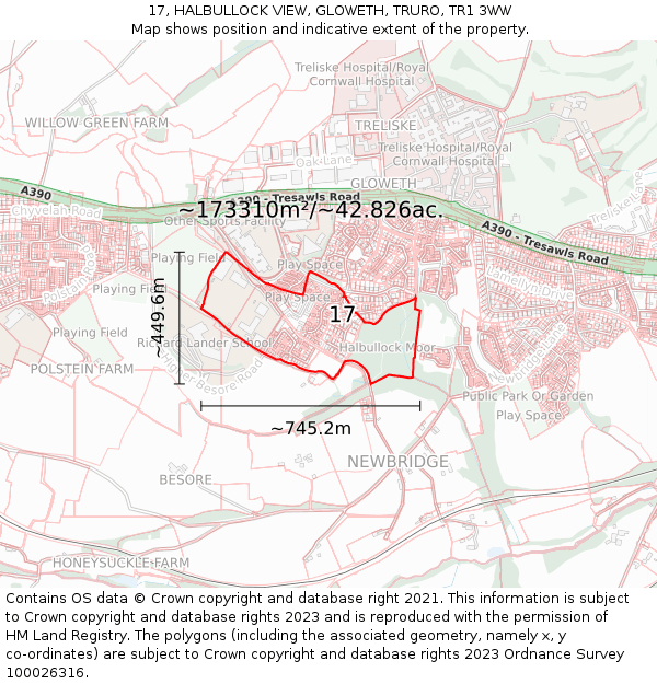 17, HALBULLOCK VIEW, GLOWETH, TRURO, TR1 3WW: Plot and title map